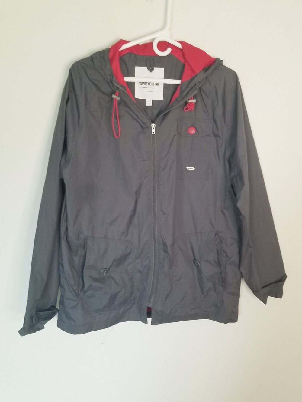 Supremebeing Hooded Rain Jacket British Streetweat Mesh Lined Gray Red L